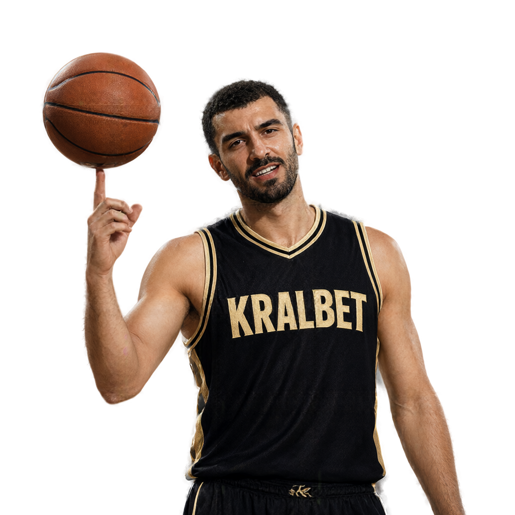Formasında KRALBET yazısı, top döndüren basketbolcu (şeffaf arka plan)